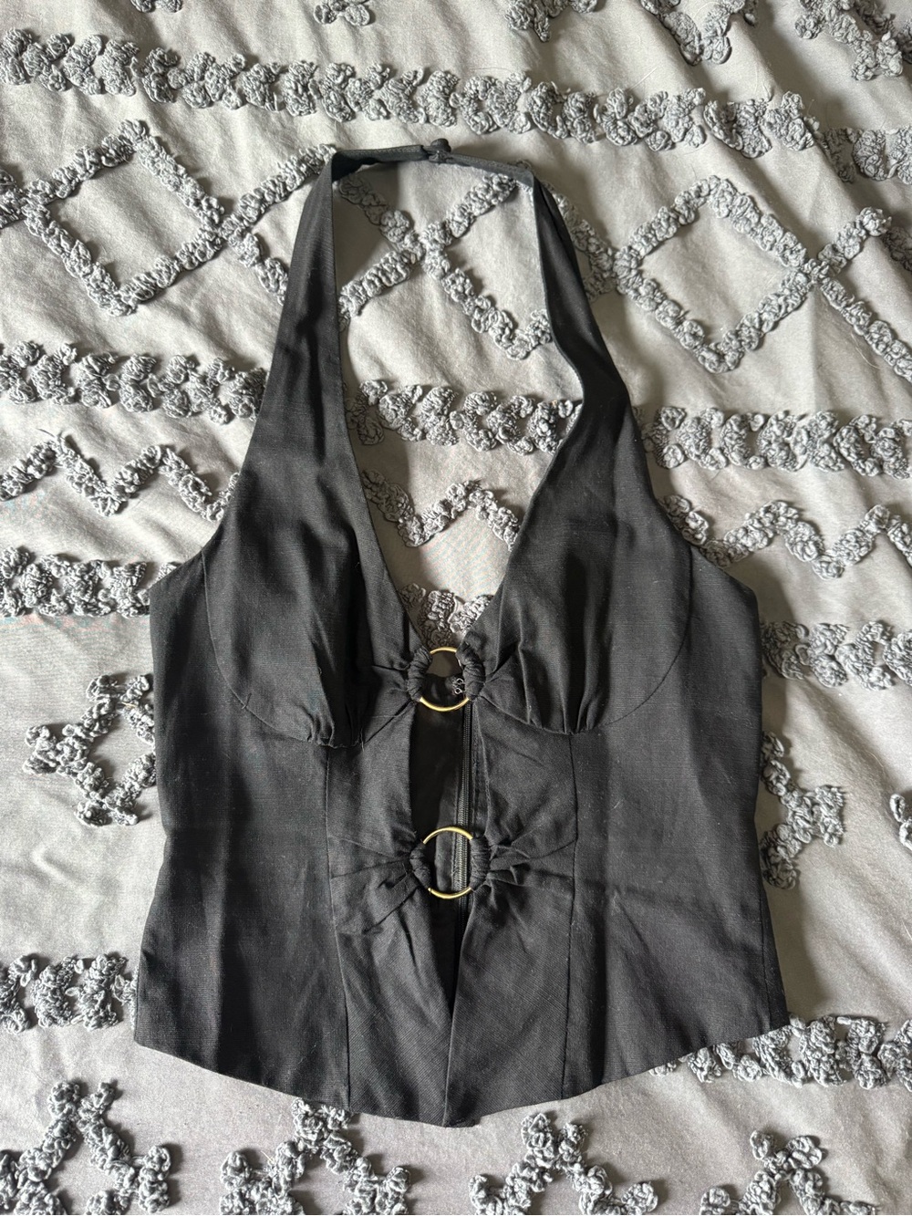 White Fox Boutique Black Halter Corset Top with Gold Rings